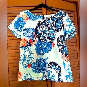 J. Crew Blue Floral Boxy Blouse